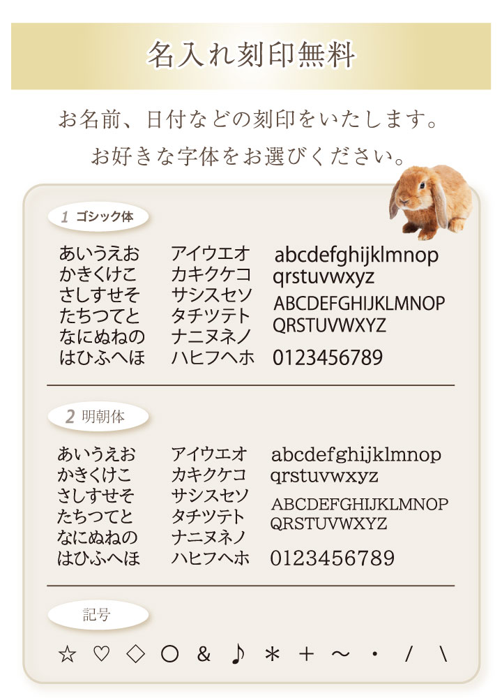 ペット遺骨ダイヤモンドABBYの名入れ刻印書体