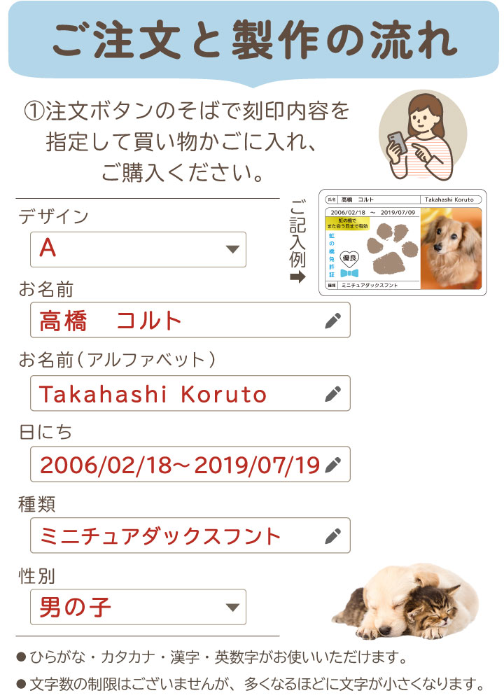 ペットの写真と名前を入れて作るカード